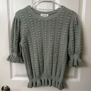 Calligraphie Bauble Textured Knit Cropped Ruffle Hem Pullover Sweater Womens L